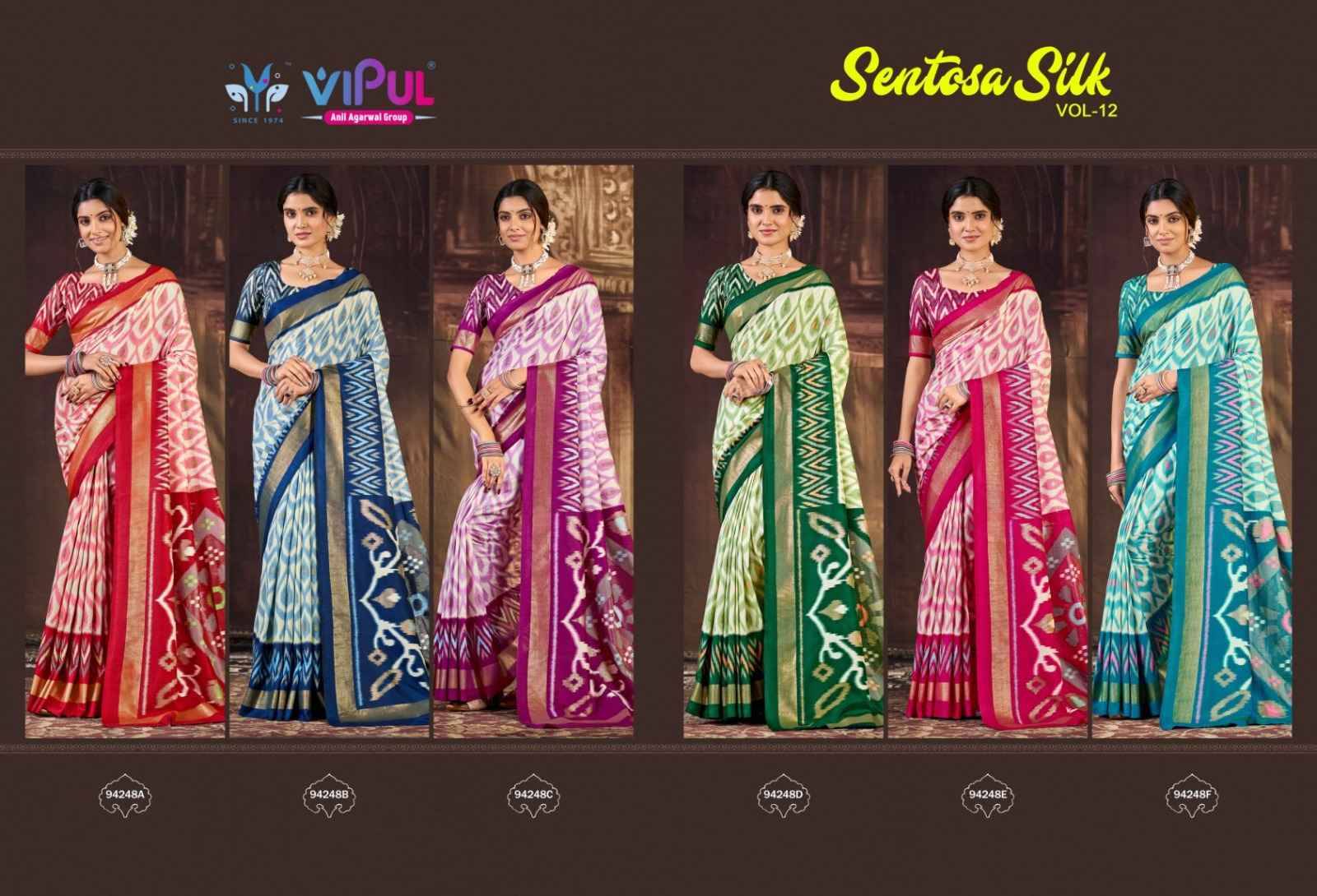 Sentosa silk Vol 12 94248 Series By Vipul Fashion Indian Traditional Wear Collection Beautiful Stylish Fancy Colorful Party Wear & Occasional Wear Weightless Sarees At Wholesale Price
